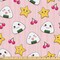 Ambesonne Japan Fabric by The Yard, Japanese Foods Rice Ball Cherries Kawaii Anime Pattern Design, Decorative Fabric for Upholstery and Home Accents, 3 Yards, Pink